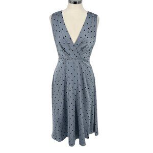 Modcloth Gill Polka Dot Sleeveless A-Line Midi Dress Knot Back Blue Size Medium
